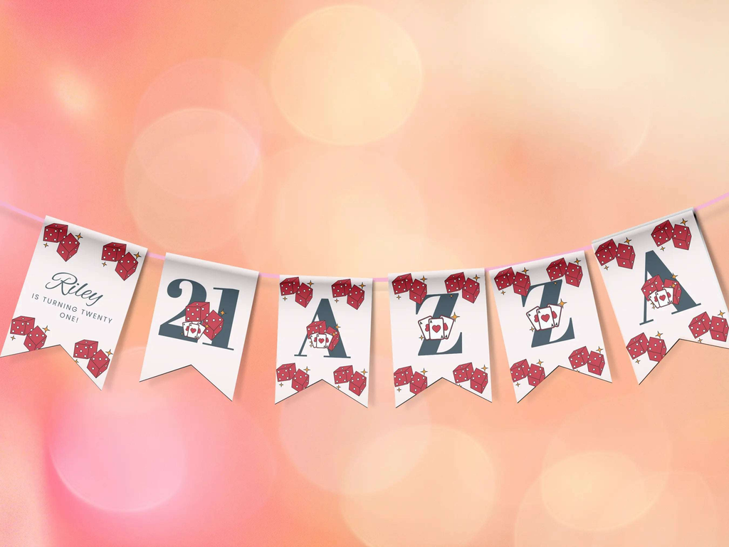 21st Vegas Destination Birthday Bunting Canva Editable Template LuaSol Shoppe