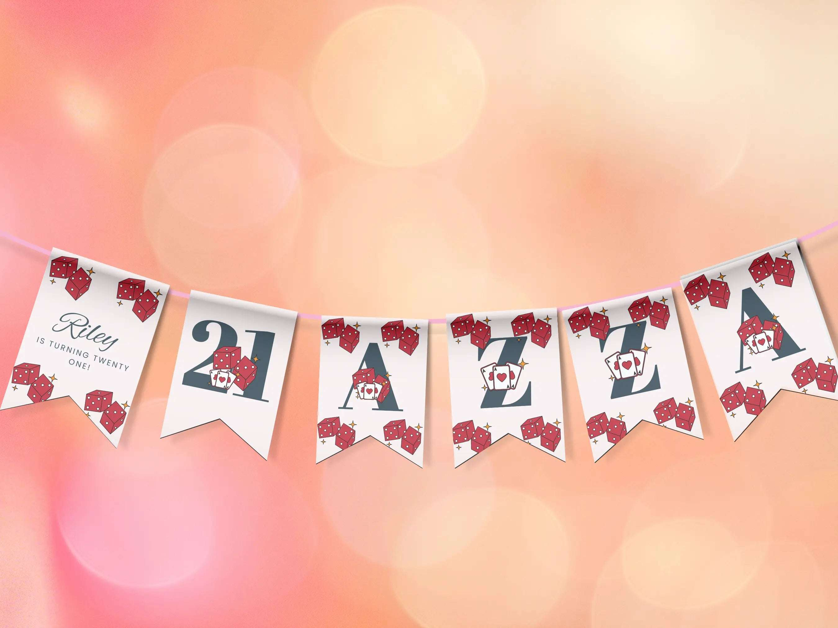 21st Vegas Destination Birthday Bunting Canva Editable Template LuaSol Shoppe