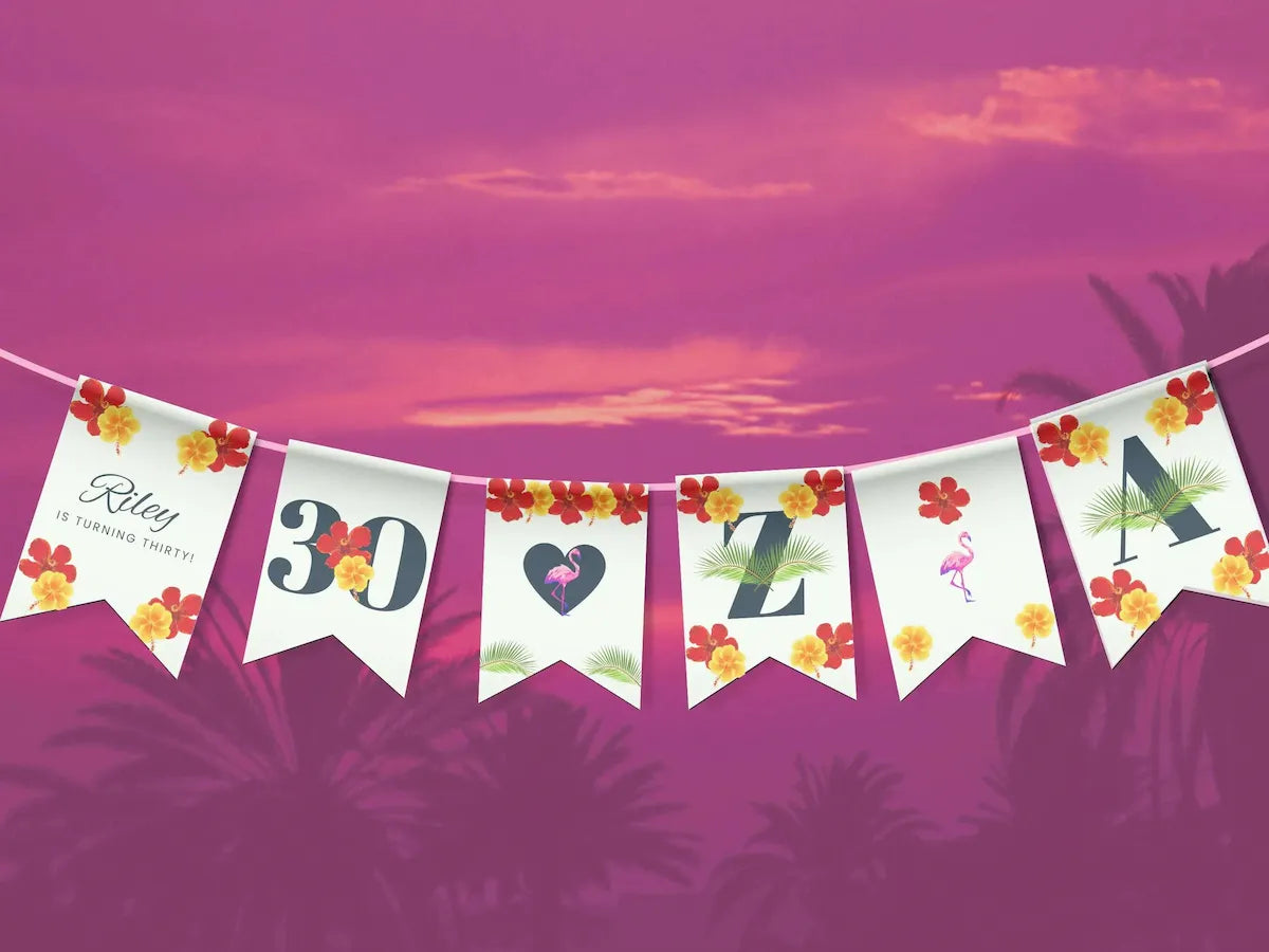 30th Birthday Bunting Editable Template Miami or Tropical Destination LuaSol Shoppe