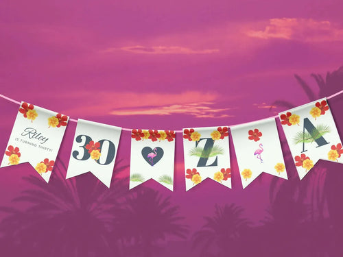 30th Birthday Bunting Editable Template Miami or Tropical Destination LuaSol Shoppe