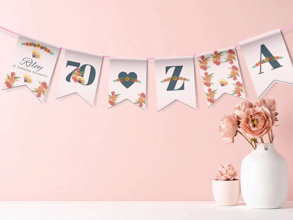 70th Spain Destination Birthday Bunting Canva Editable Template LuaSol Shoppe