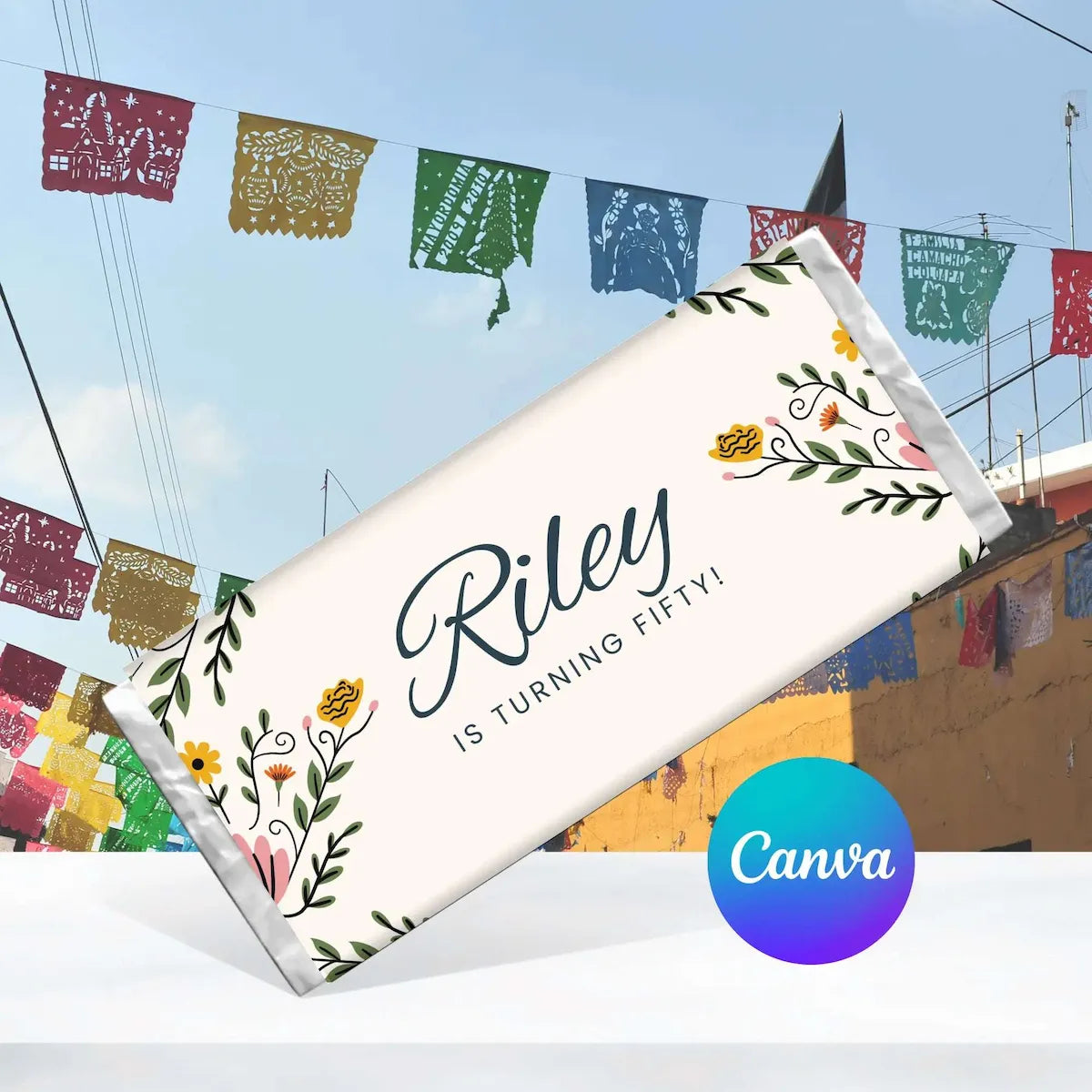 50th Mexico Destination Birthday Chocolate Bar Wrapper Editable Canva Template LuaSol Shoppe