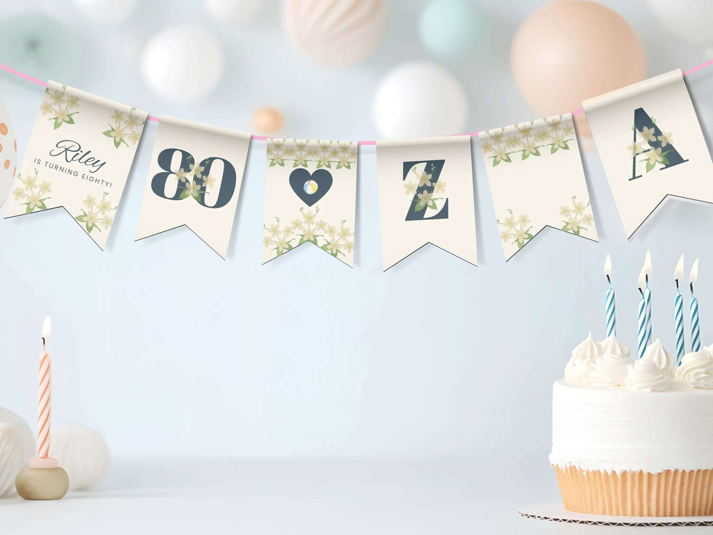 80th Myrtle Beach Destination Birthday Bunting Canva Editable Template LuaSol Shoppe