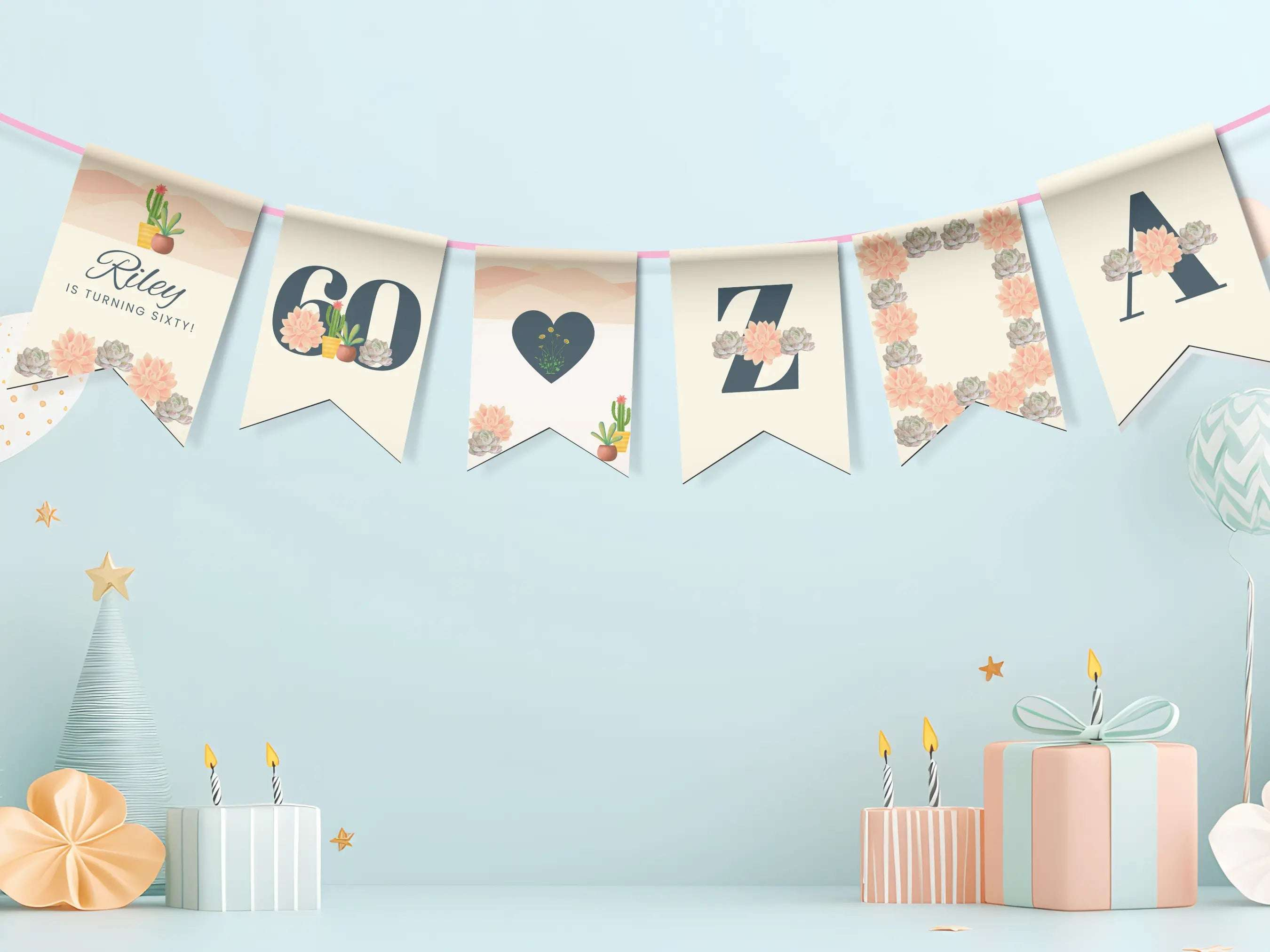 60th Sedona Destination Birthday Bunting Canva Editable Template LuaSol Shoppe
