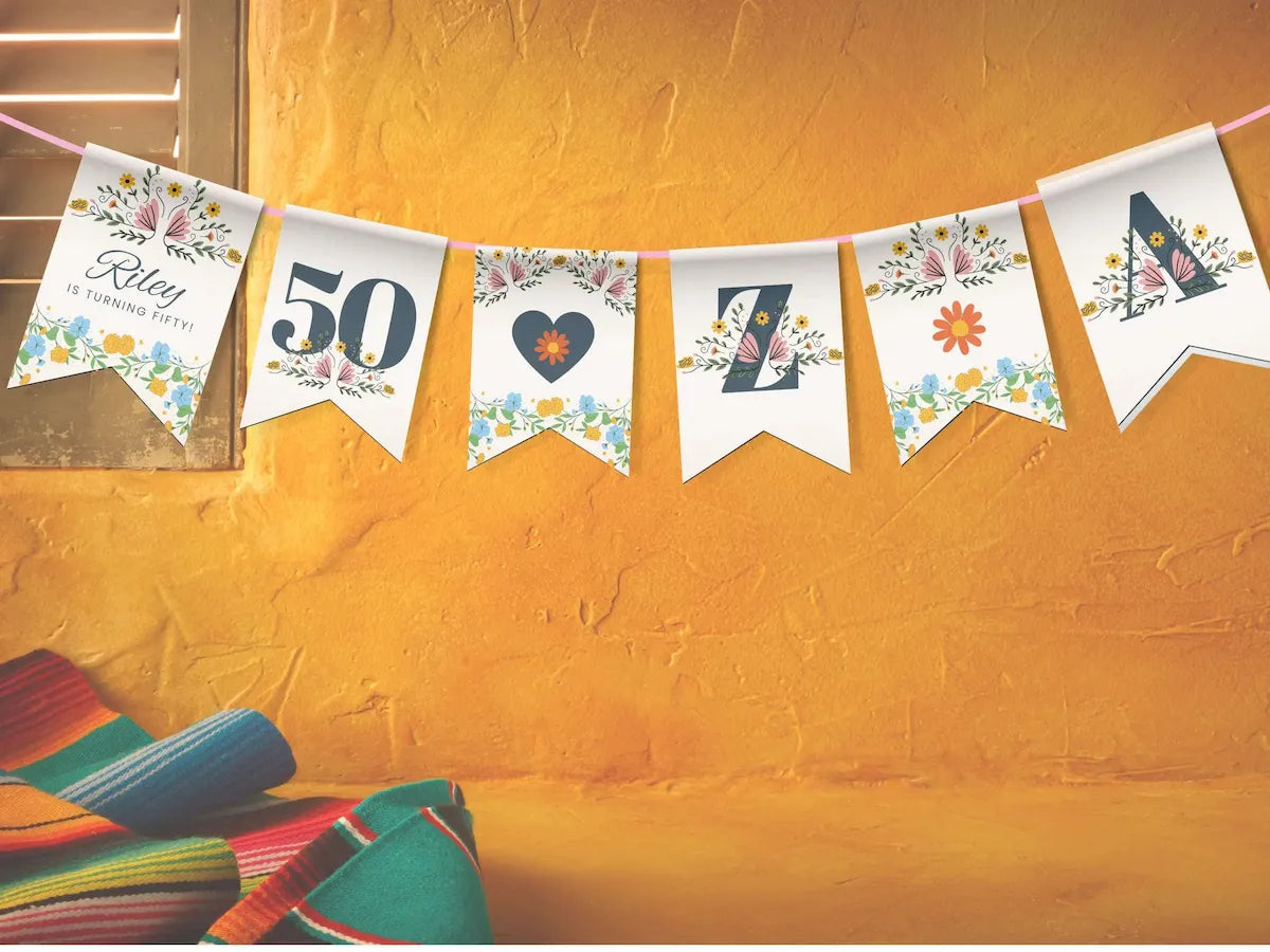 50th Birthday Bunting Template Mexico Fiesta LuaSol Shoppe