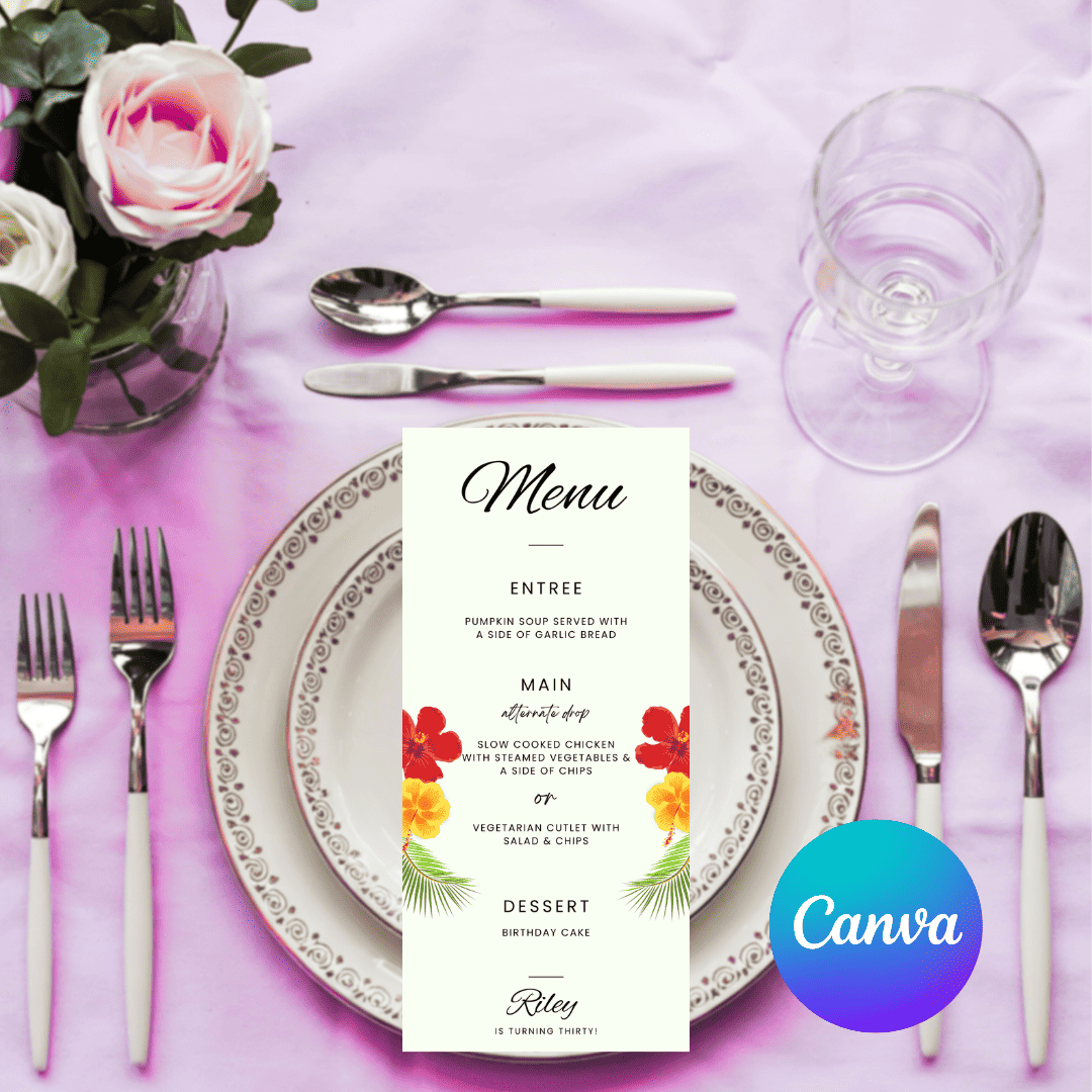30th Miami Destination Birthday Menu Sign LuaSol Shoppe