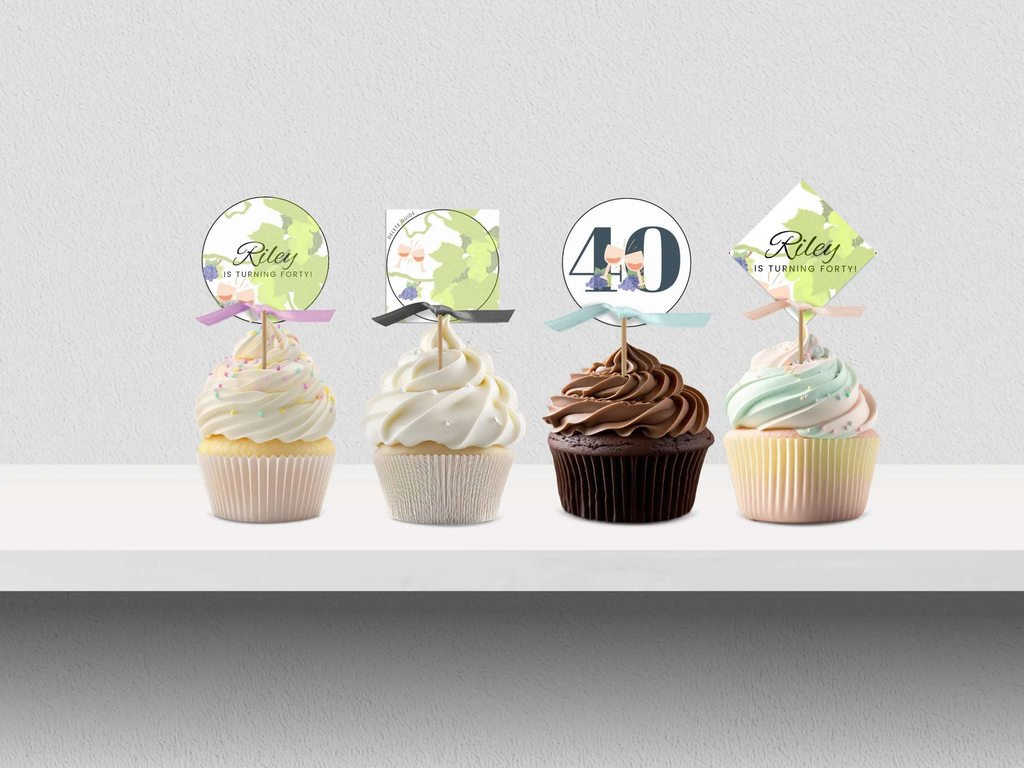 40th Winery Destination Birthday Cupcake Topper Canva Editable Template LuaSol Shoppe