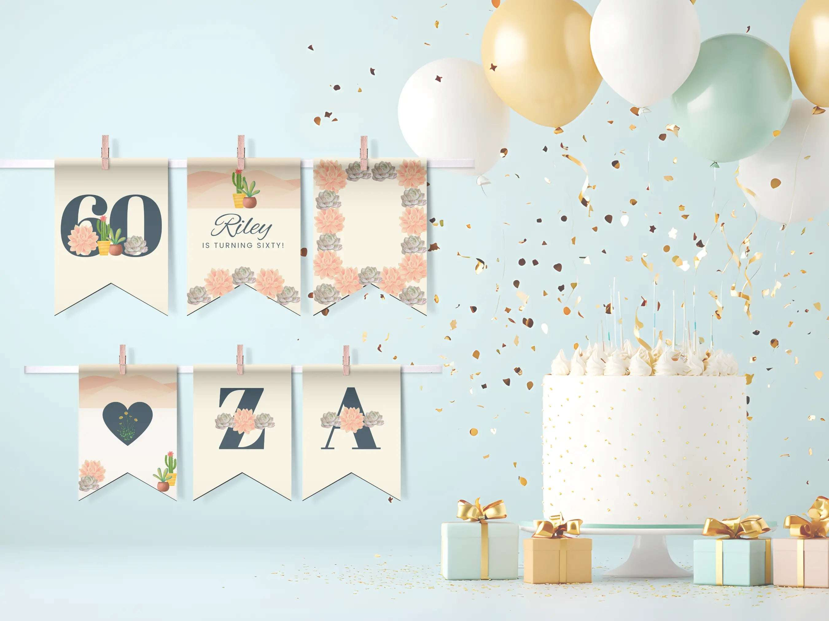 60th Sedona Destination Birthday Bunting Canva Editable Template LuaSol Shoppe