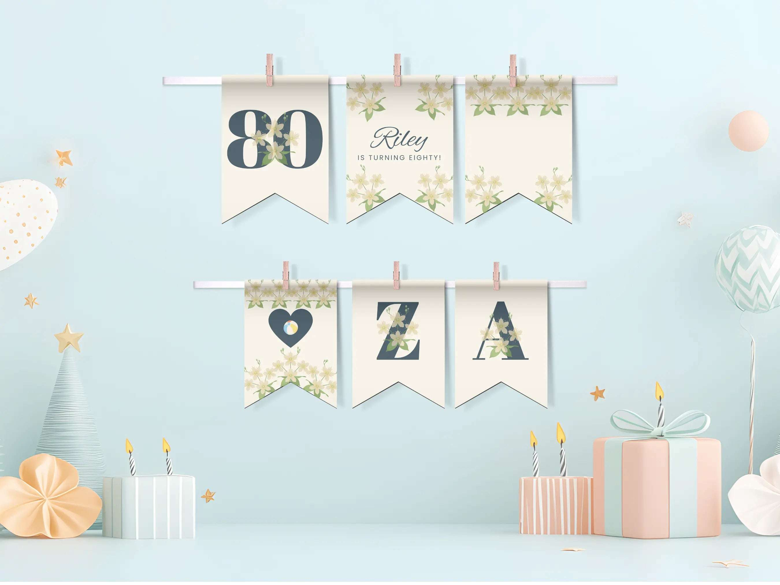 80th Myrtle Beach Destination Birthday Bunting Canva Editable Template LuaSol Shoppe