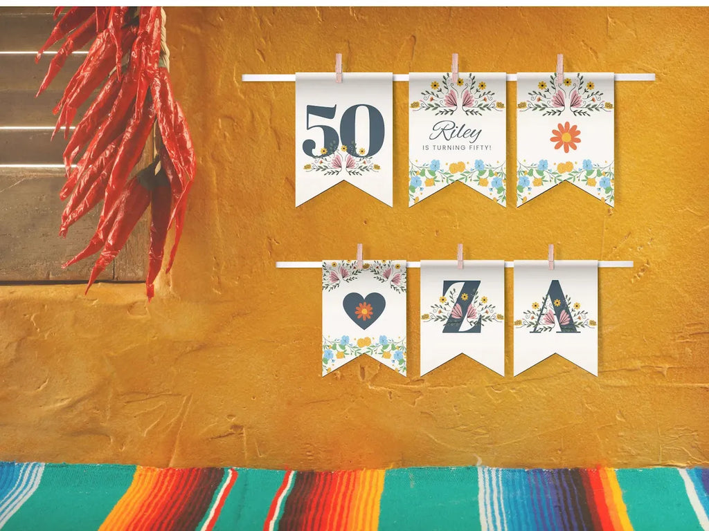 50th Birthday Bunting Template Mexico Fiesta LuaSol Shoppe