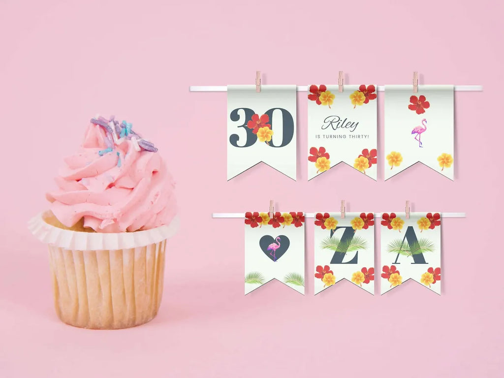 30th Birthday Bunting Editable Template Miami or Tropical Destination LuaSol Shoppe