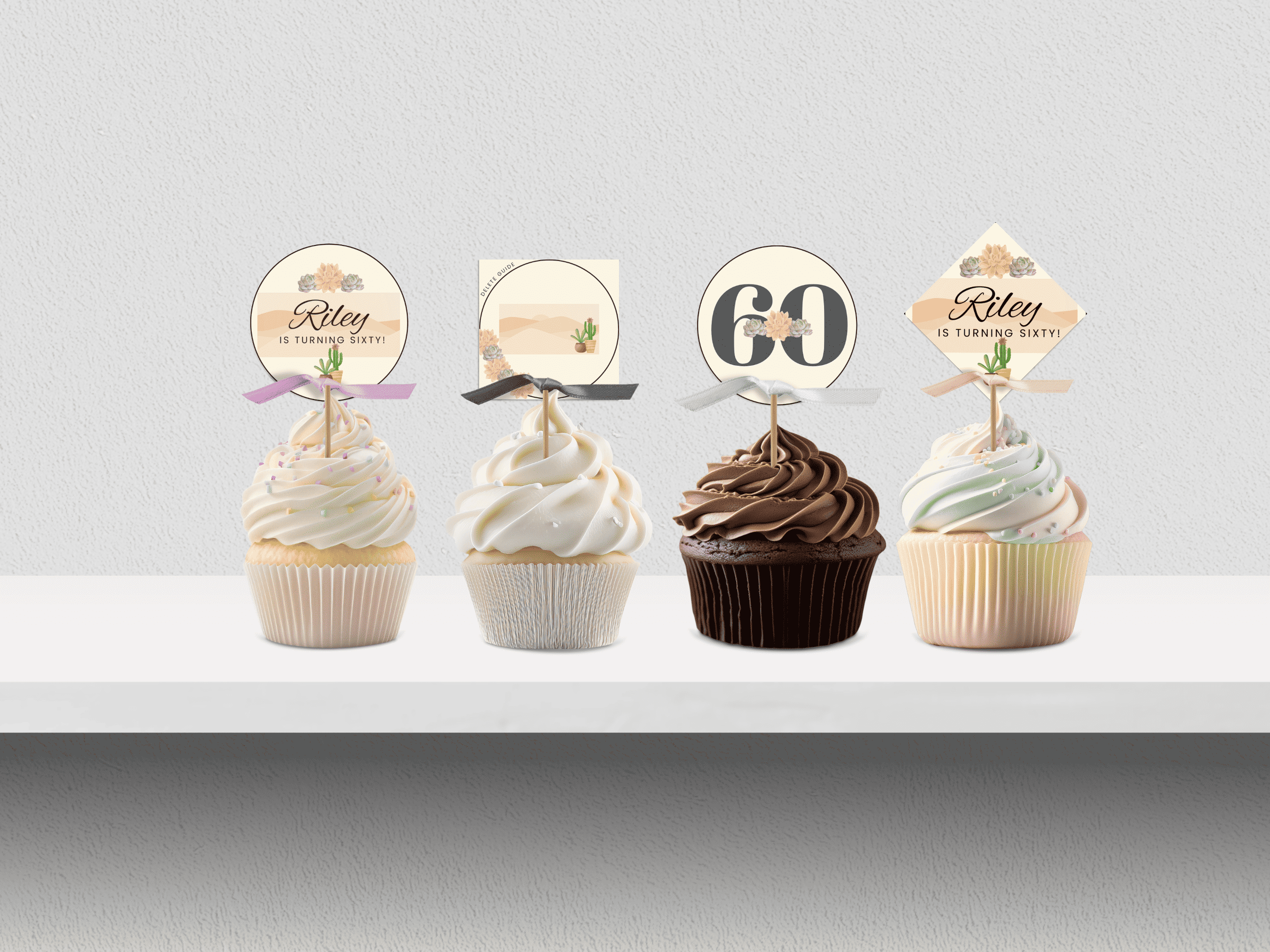 60th Sedona Destination Birthday Cupcake Topper Canva Editable Template LuaSol Shoppe