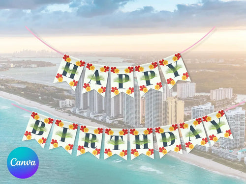 30th Birthday Bunting Editable Template Miami or Tropical Destination LuaSol Shoppe