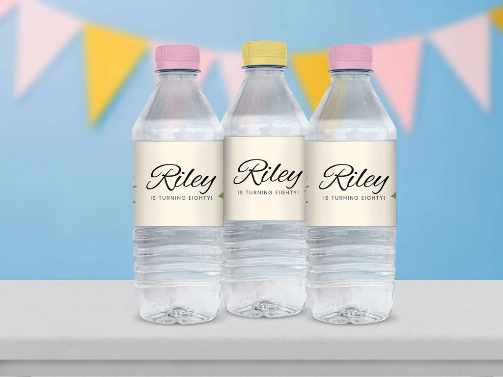 80th Destination Birthday Water Bottle Label Canva Editable Template LuaSol Shoppe