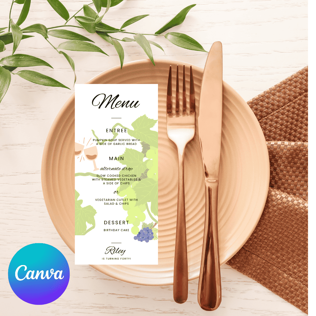 40th Winery Destination Birthday Menu Sign LuaSol Shoppe