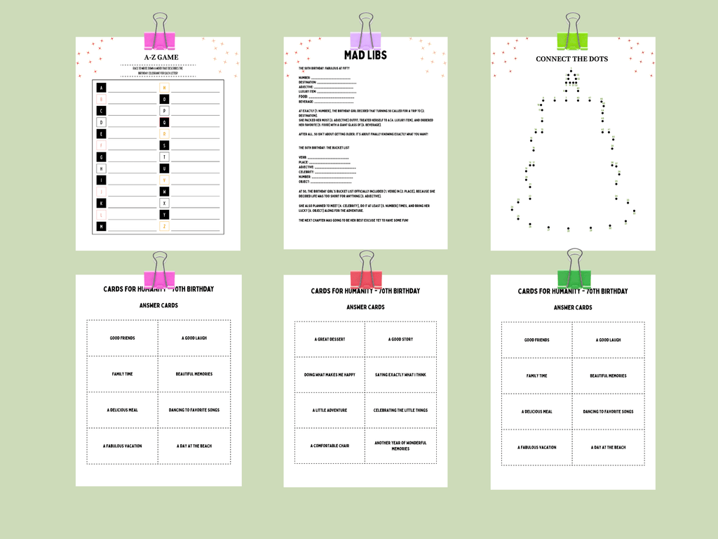 70th Birthday Party Games Printable Bundle | Spain Theme