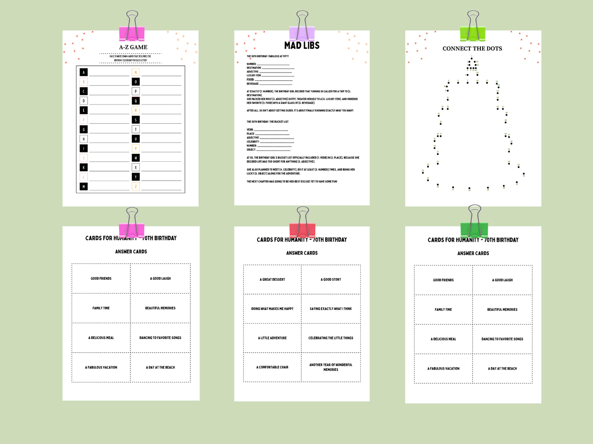 70th Birthday Party Games Printable Bundle | Spain Theme