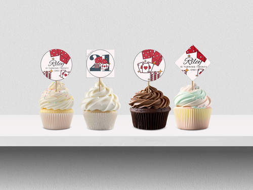 21st Vegas Destination Birthday Cupcake Topper Canva Editable Template
