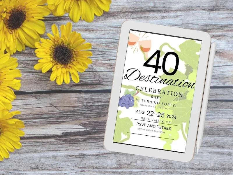 Winery 40th Editable Birthday Invitation LuaSol Shoppe