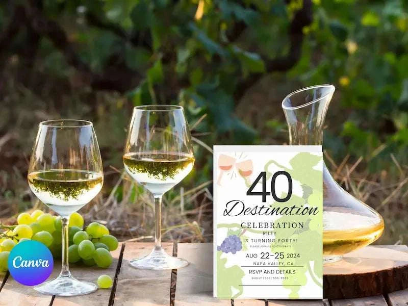 Winery 40th Editable Birthday Invitation LuaSol Shoppe