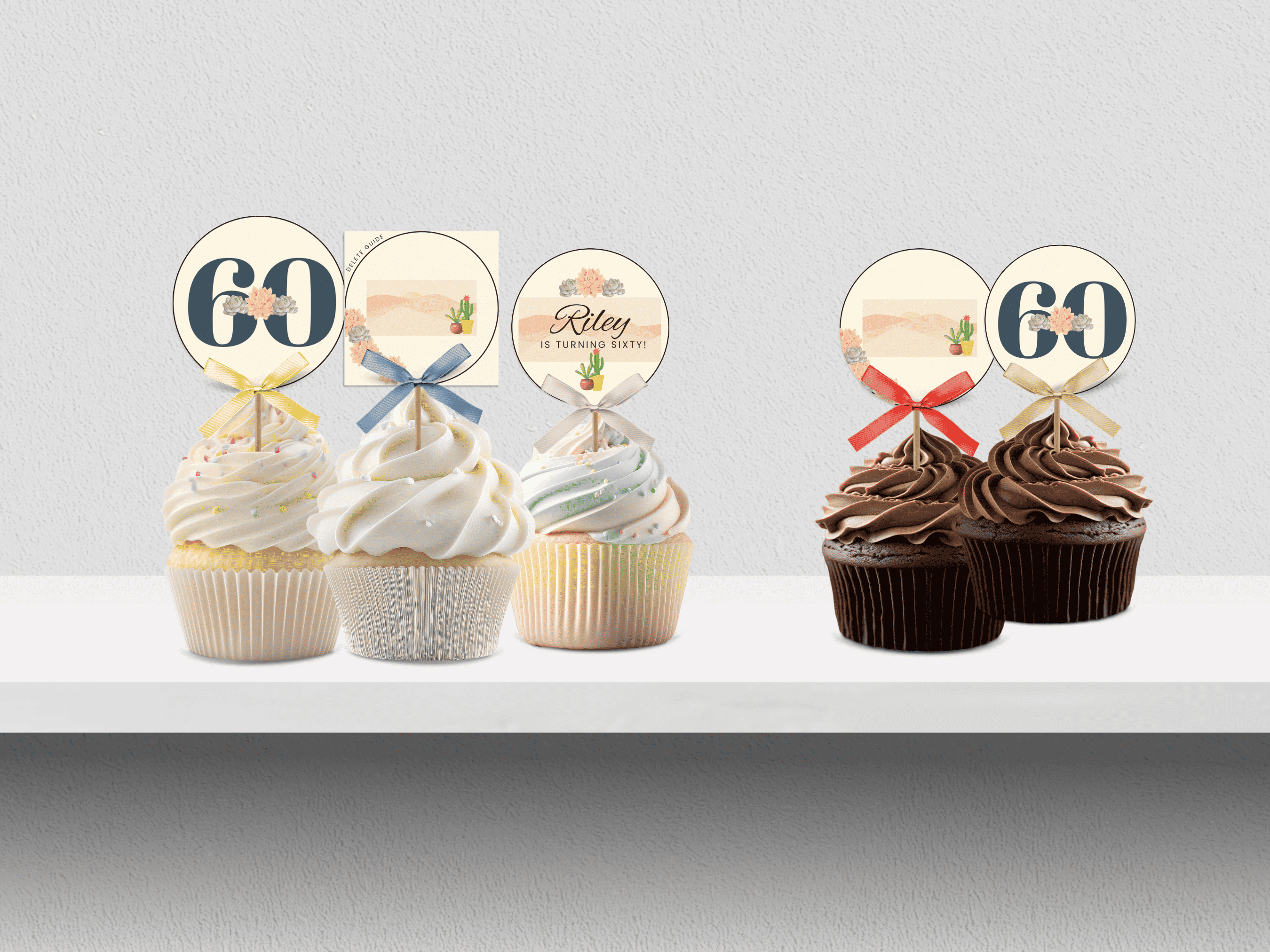 60th Sedona Destination Birthday Cupcake Topper Canva Editable Template LuaSol Shoppe