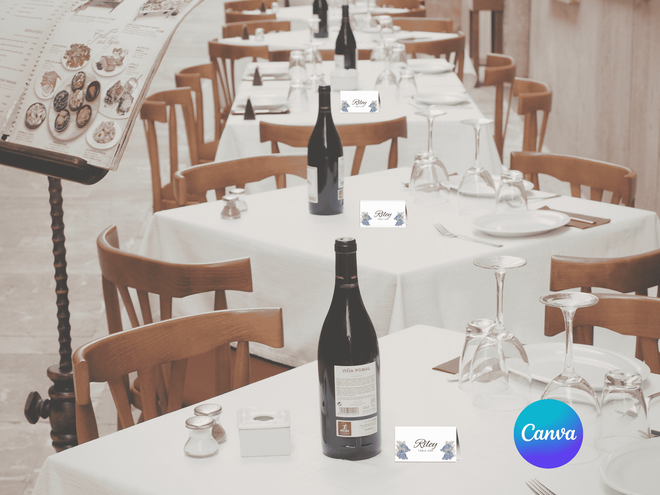 40th Winery Destination Birthday Folded Place Cards Editable Canva Template LuaSol Shoppe