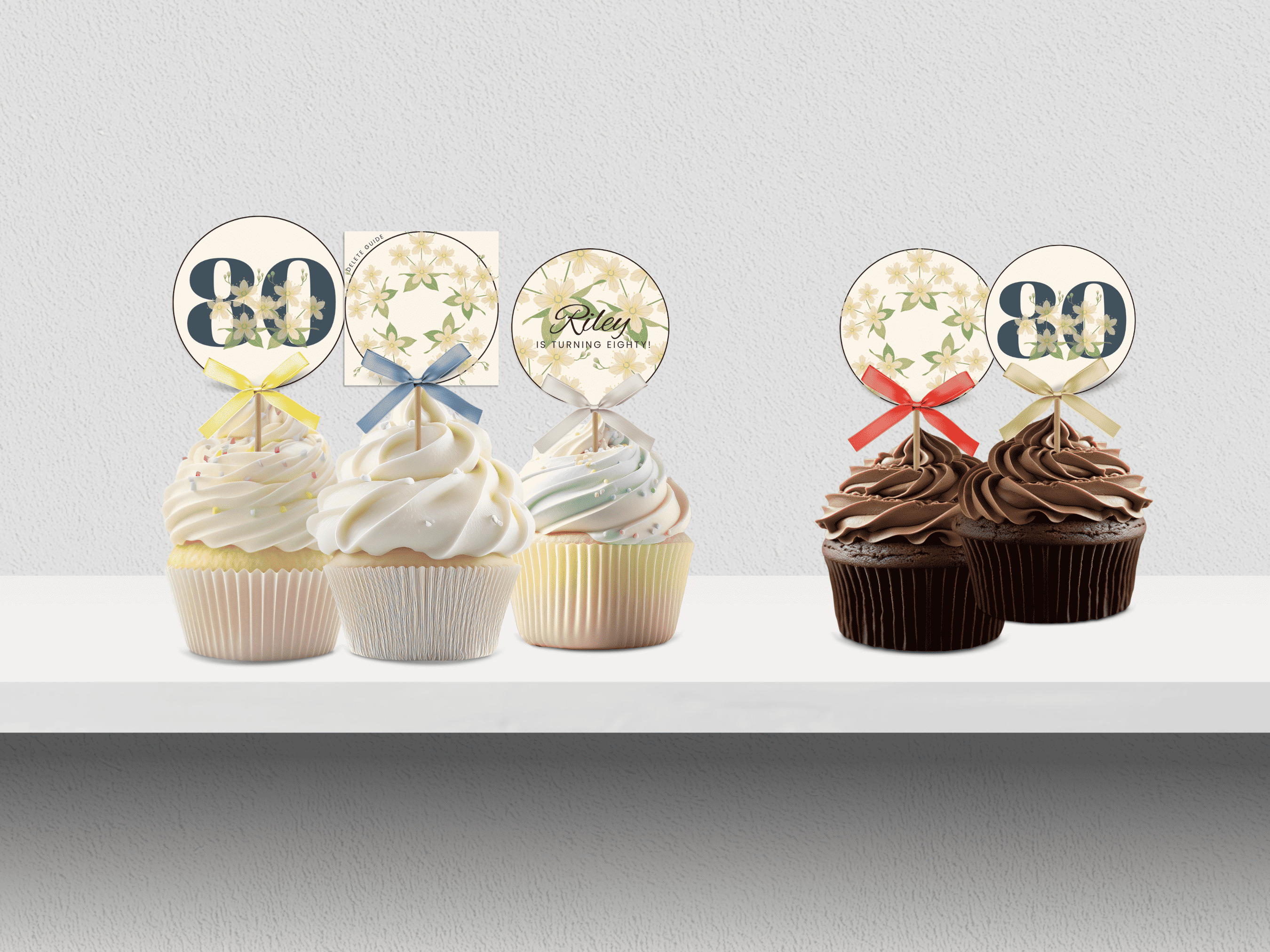 80th Myrtle Beach Destination Birthday customizable cupcake topper template - LuaSol Shoppe