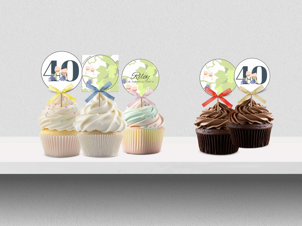 40th Winery Destination Birthday Cupcake Topper Canva Editable Template LuaSol Shoppe