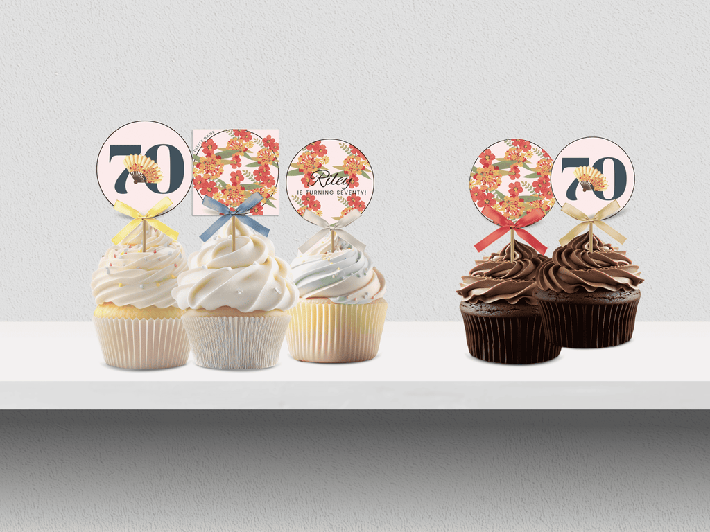 70th Spain Destination Birthday Cupcake Topper Canva Editable Template LuaSol Shoppe