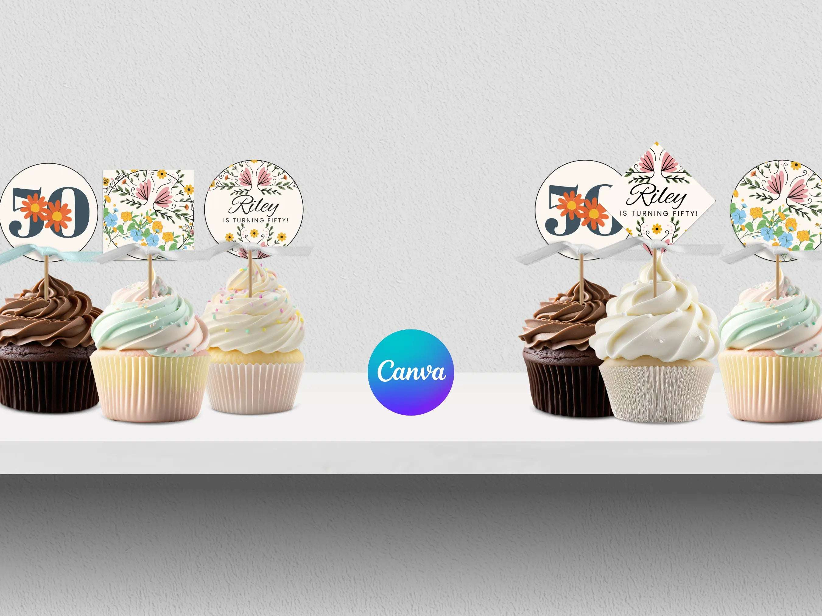 50th Mexico Destination Birthday Cupcake Topper Canva Editable Template LuaSol Shoppe