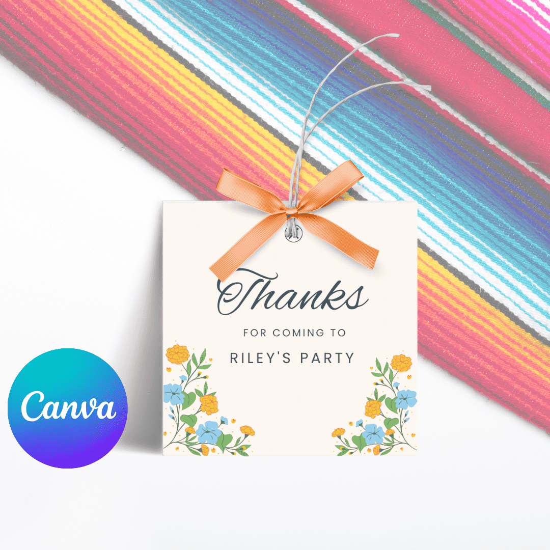 50th Mexico Destination Birthday Thank You Tag Editable Canva Template LuaSol Shoppe