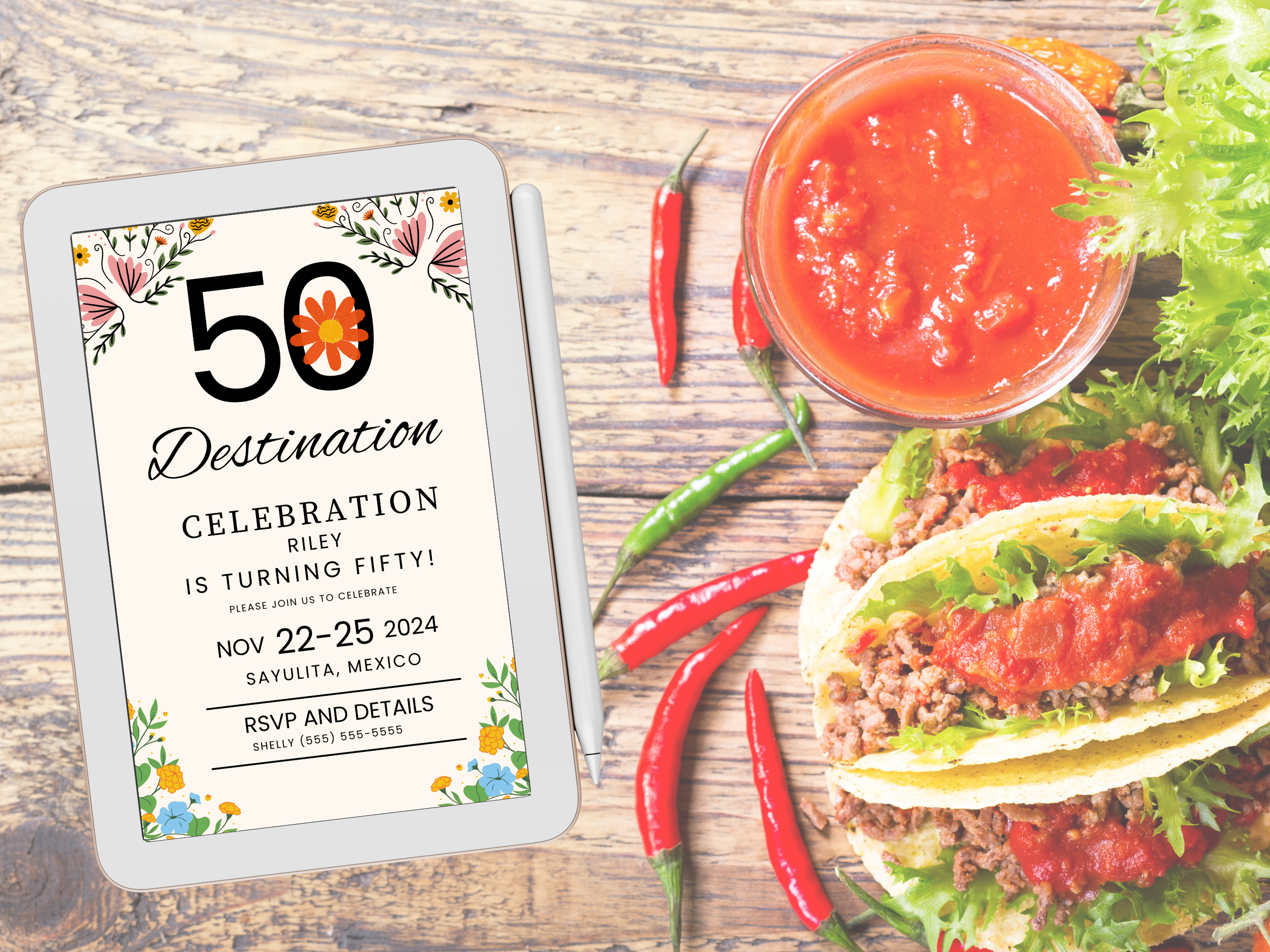 50th Mexico Destination Birthday Invitation Template Editable Canva 5x7