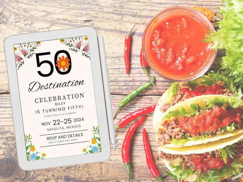 Mexico 50th Editable Birthday Invitation LuaSol Shoppe
