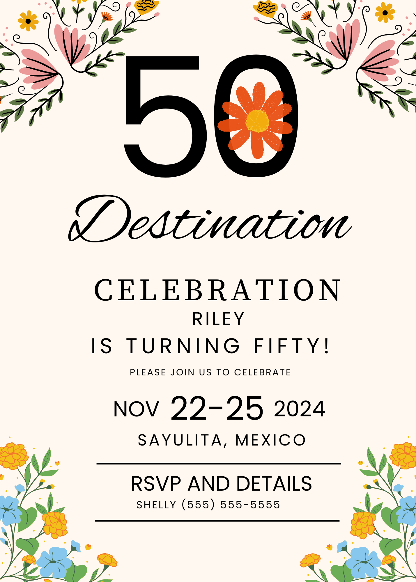 50th Mexico Destination Birthday Invitation Template Editable Canva 5x7