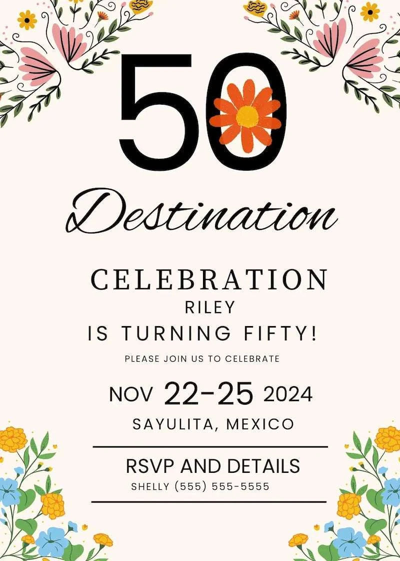 Mexico 50th Editable Birthday Invitation LuaSol Shoppe