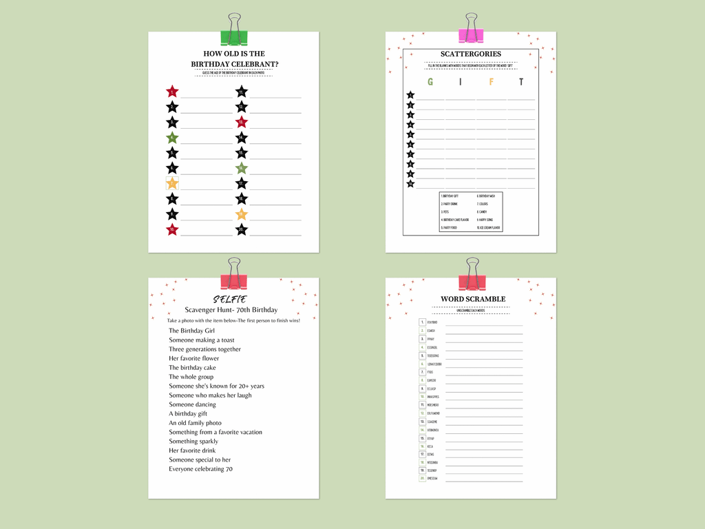 70th Birthday Party Games Printable Bundle | Spain Theme