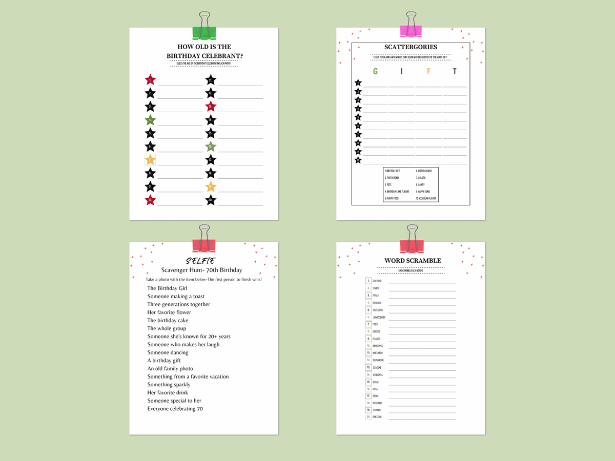 70th Birthday Party Games Printable Bundle | Spain Theme