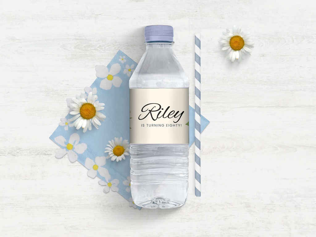 80th Destination Birthday Water Bottle Label Canva Editable Template LuaSol Shoppe
