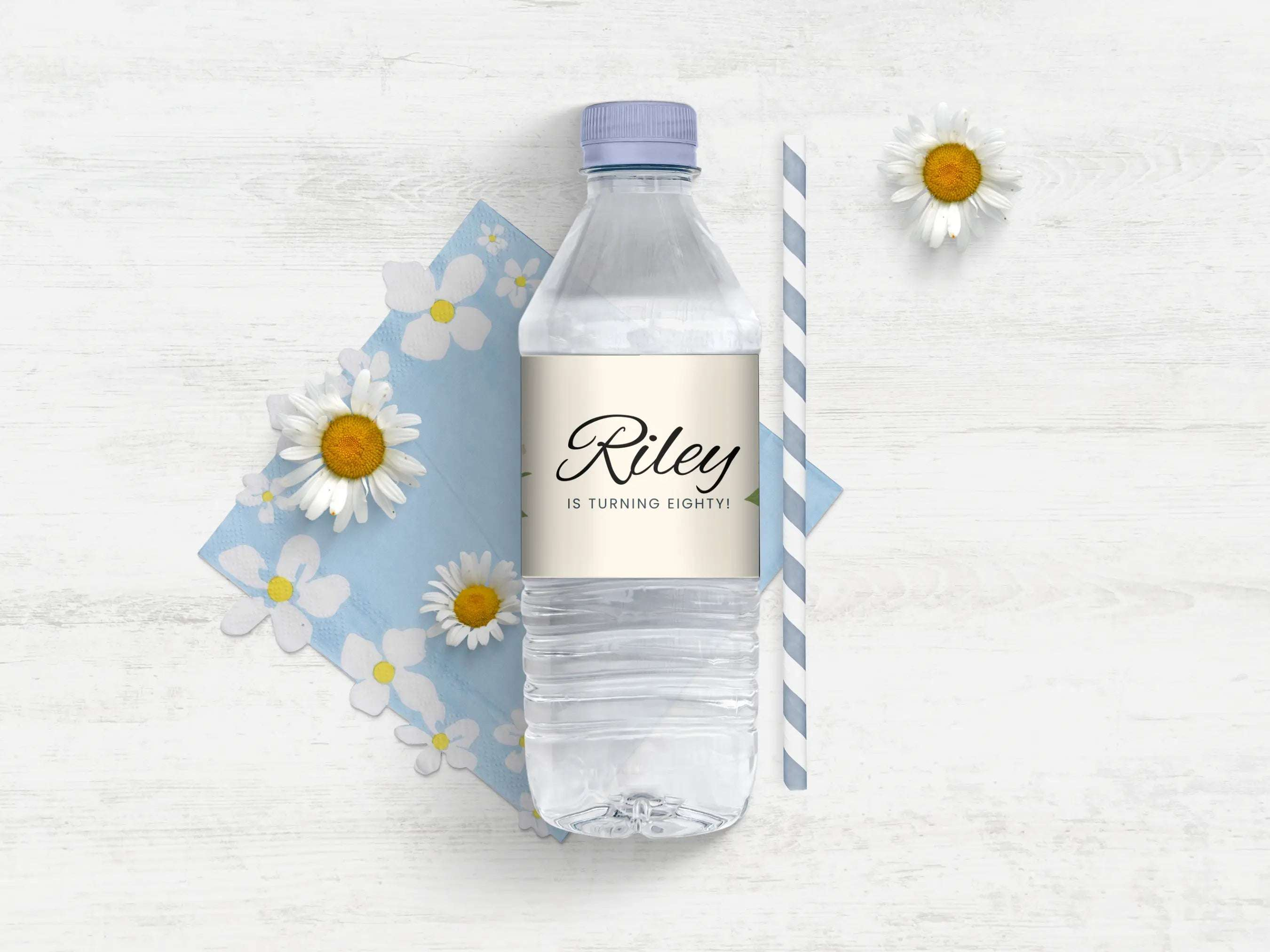 80th Destination Birthday Water Bottle Label Canva Editable Template LuaSol Shoppe