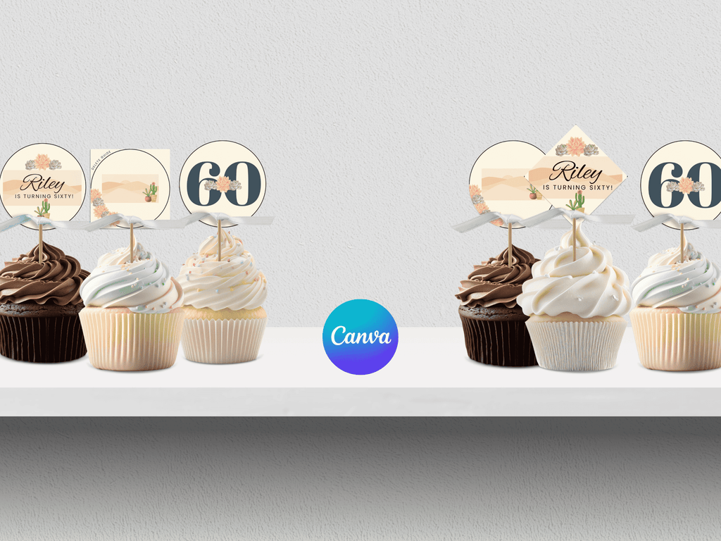 60th Sedona Destination Birthday Cupcake Topper Canva Editable Template LuaSol Shoppe