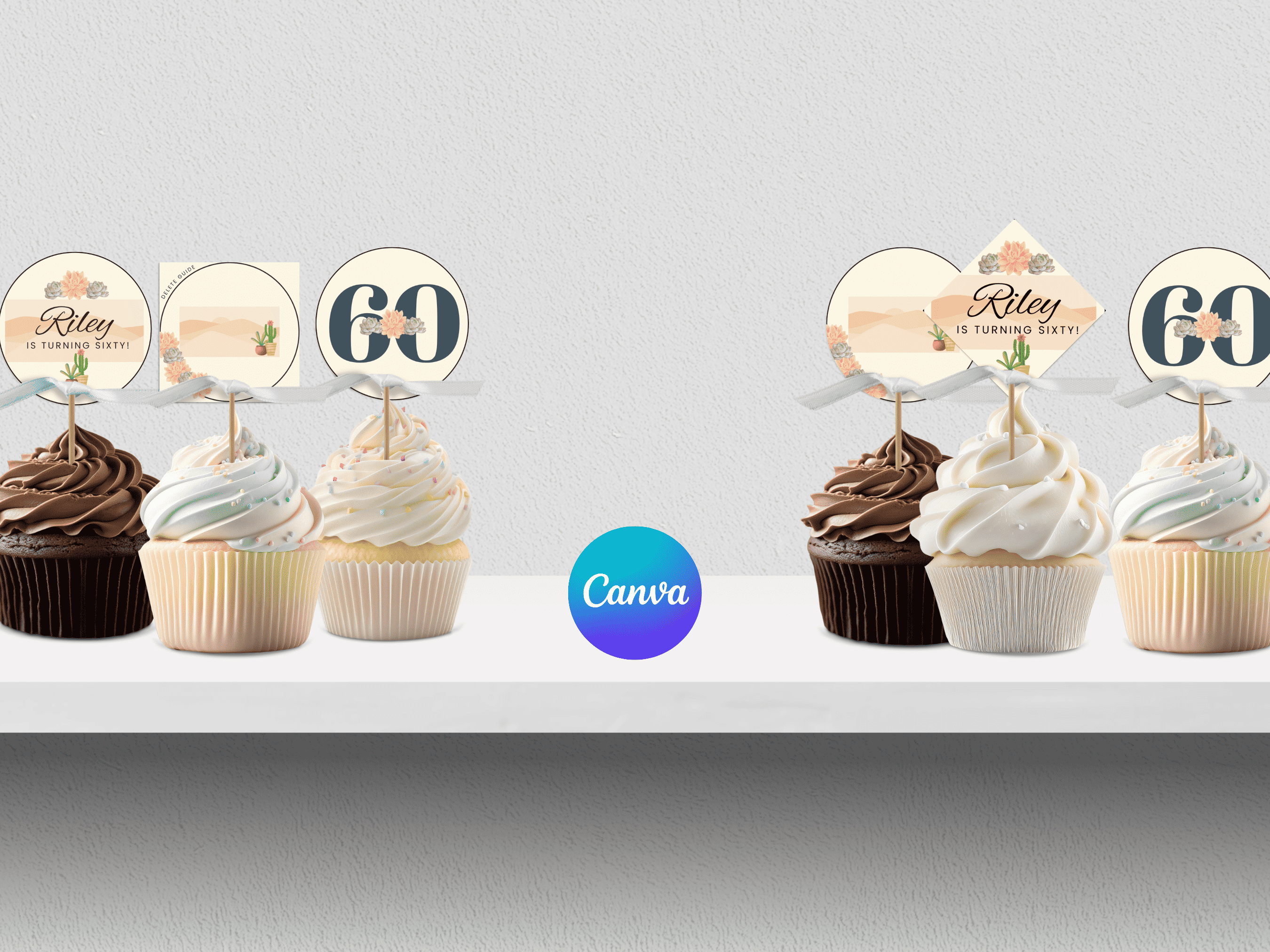 60th Sedona Destination Birthday Cupcake Topper Canva Editable Template LuaSol Shoppe
