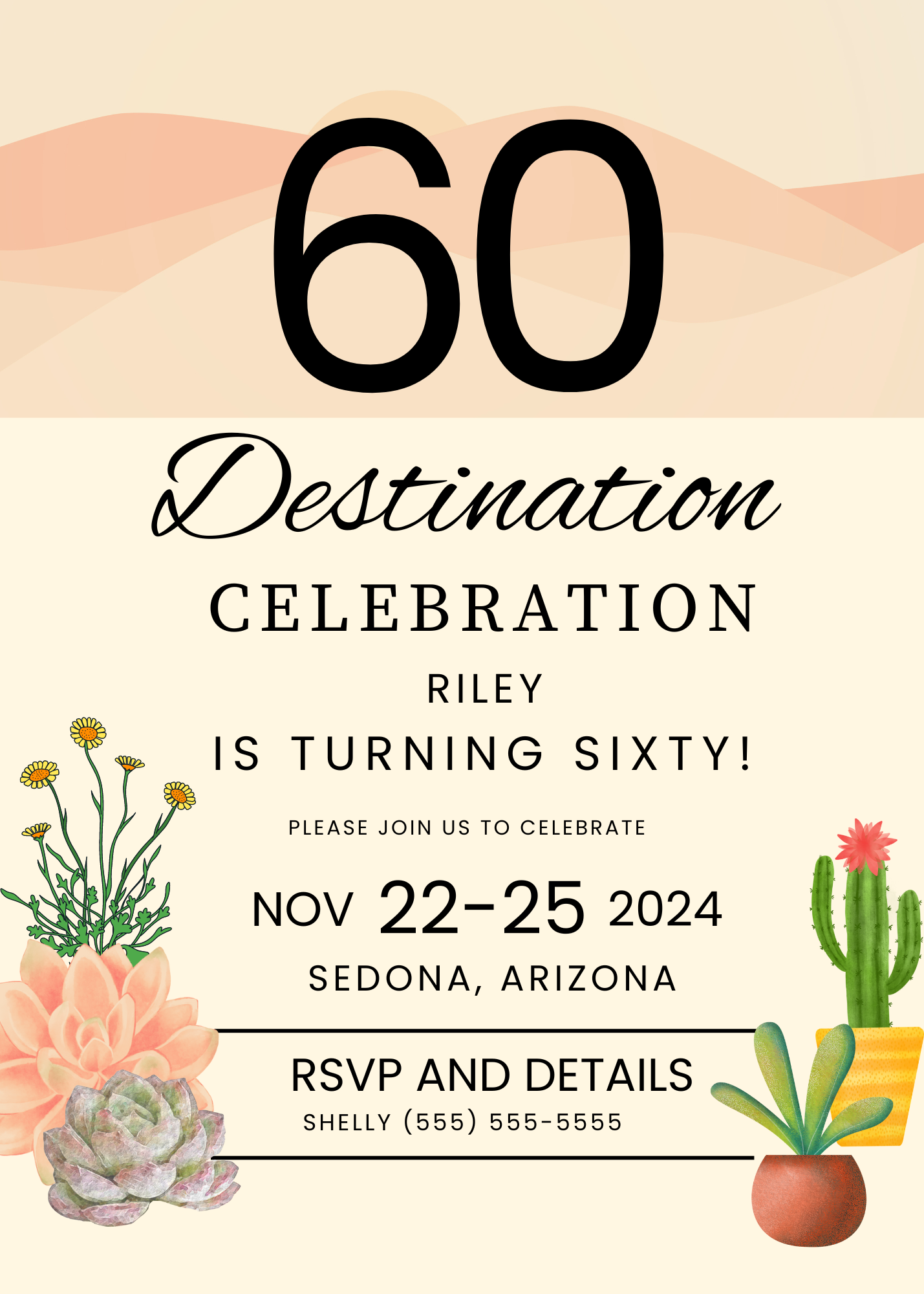 60th Sedona Destination Birthday Invitation Template Editable Canva 5x7