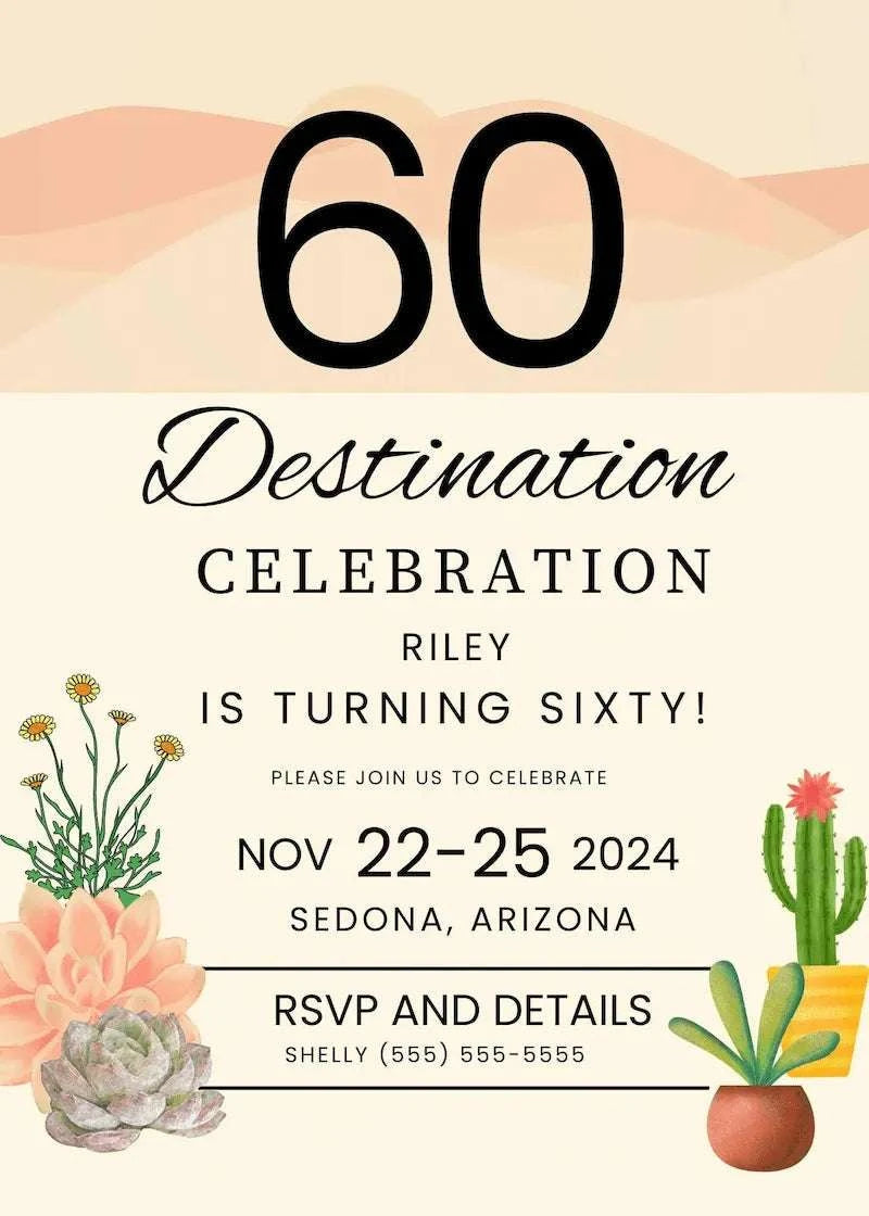 Sedona 60th Editable Birthday Invitation LuaSol Shoppe