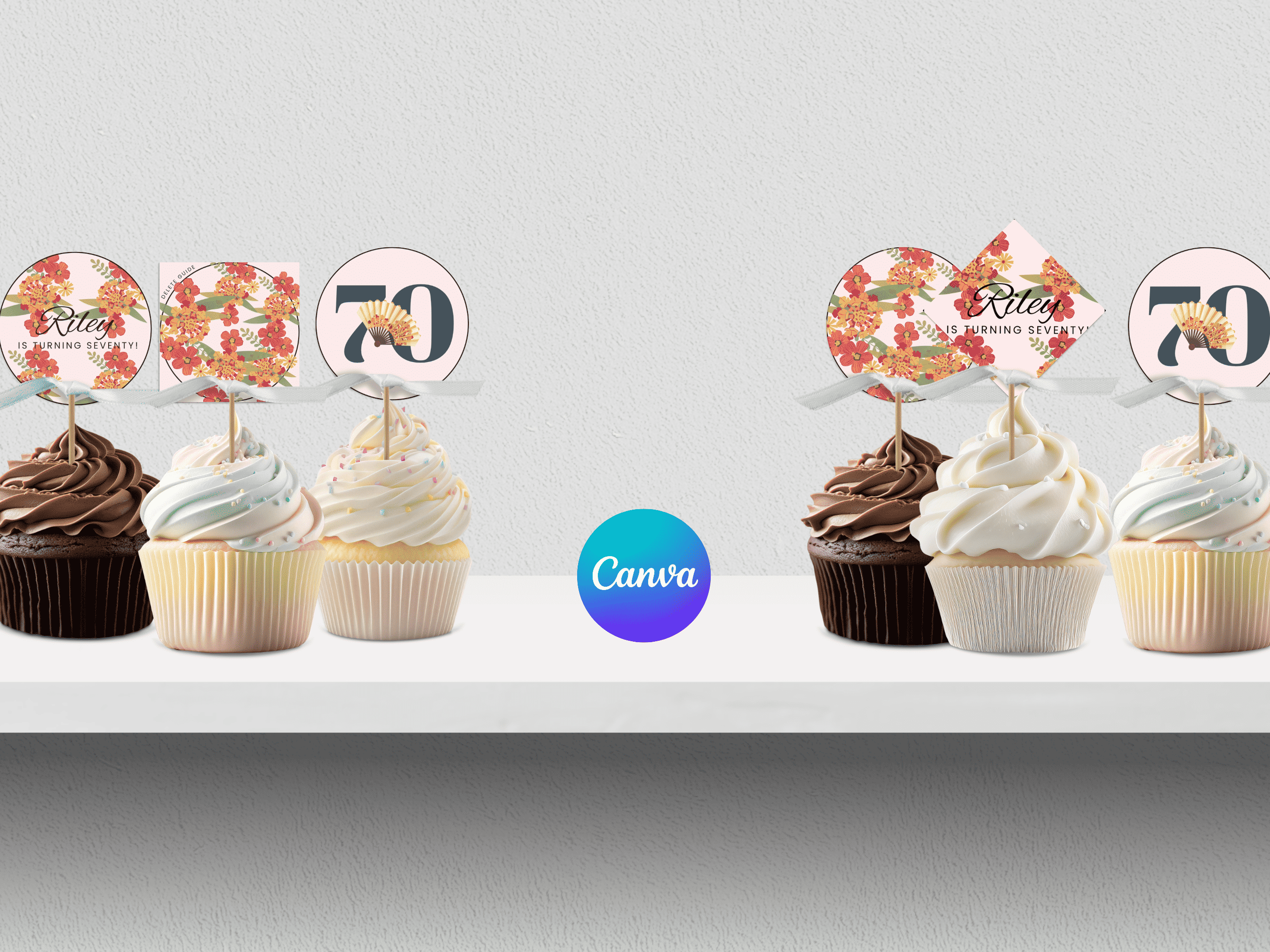 70th Spain Destination Birthday Cupcake Topper Canva Editable Template LuaSol Shoppe