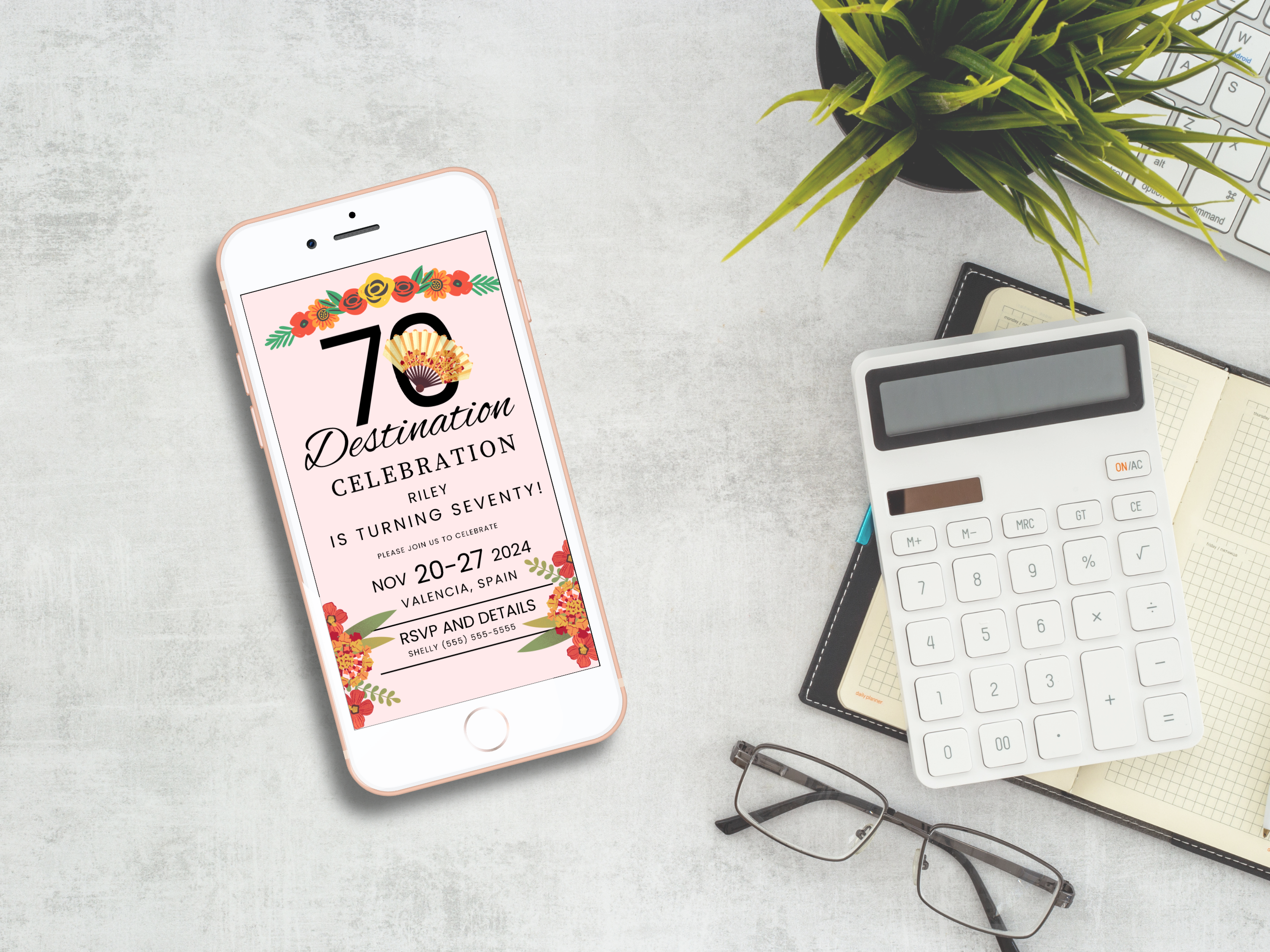 70th Spain Destination Birthday Invitation Template Editable Canva 5x7