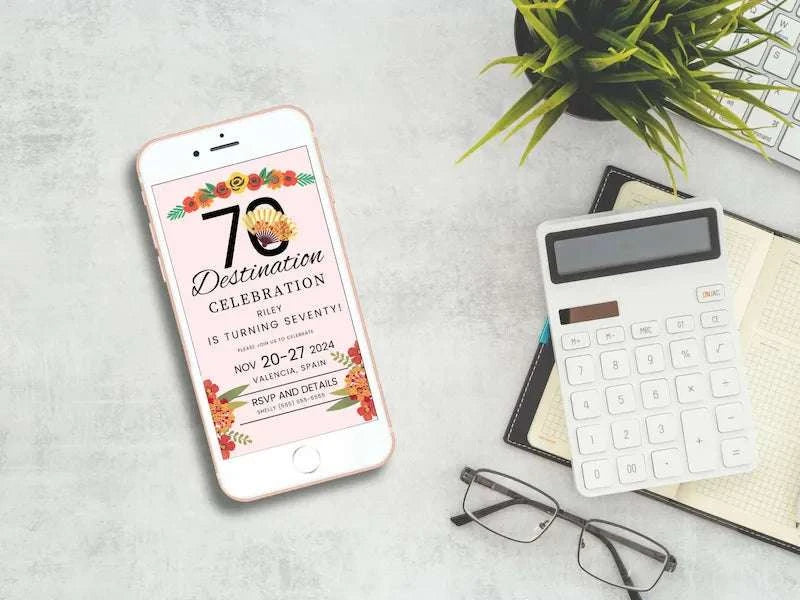 Spain 70th Editable Birthday Invitation LuaSol Shoppe