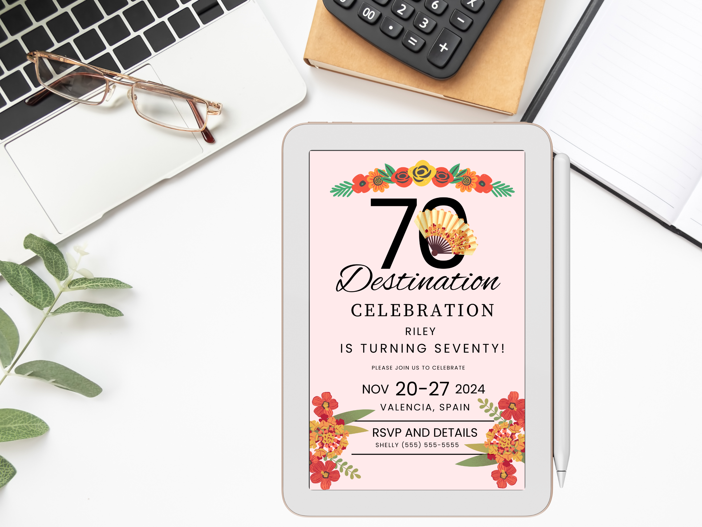 70th Spain Destination Birthday Invitation Template Editable Canva 5x7