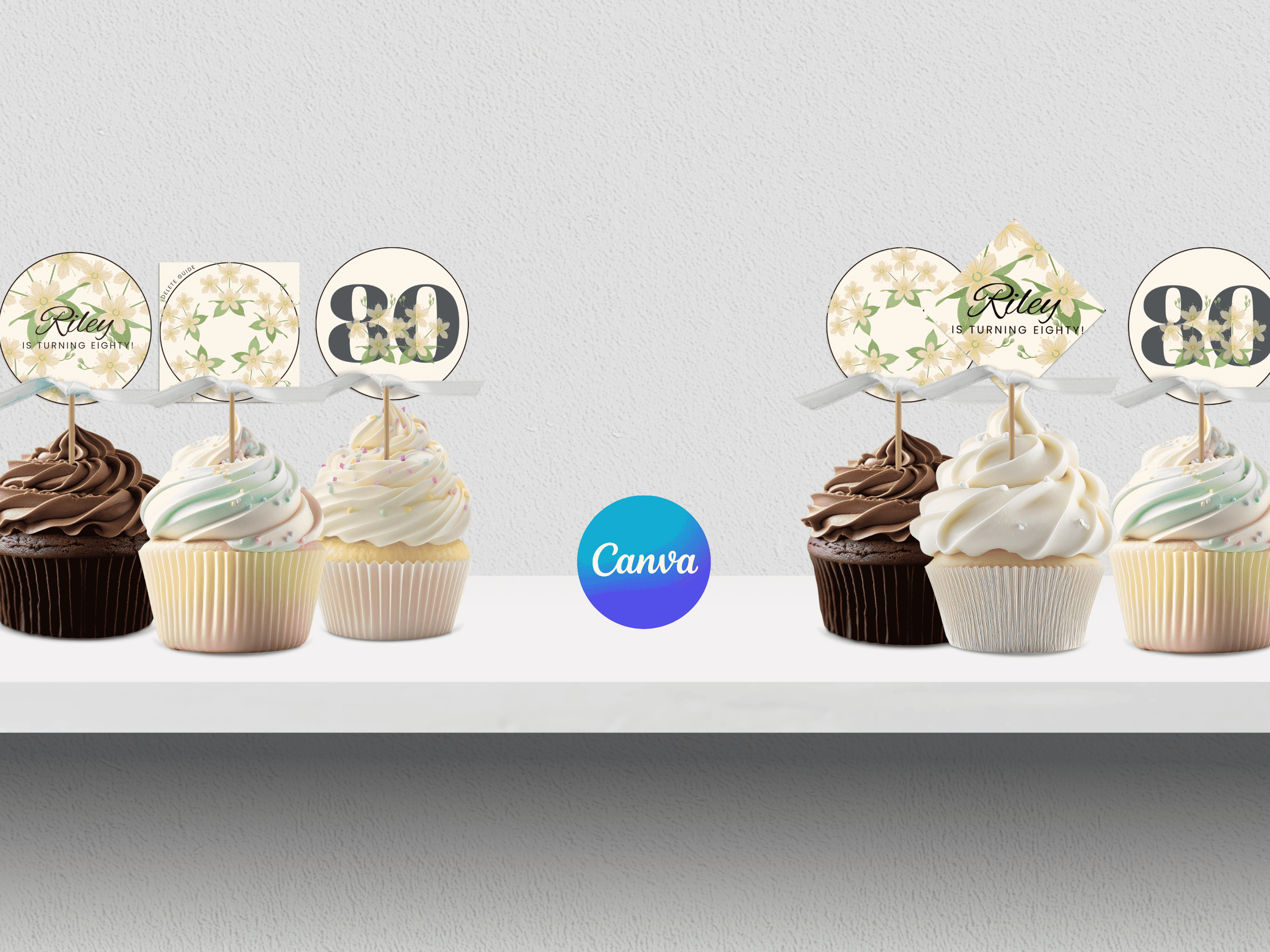 80th Myrtle Beach Destination Birthday customizable cupcake topper template - LuaSol Shoppe
