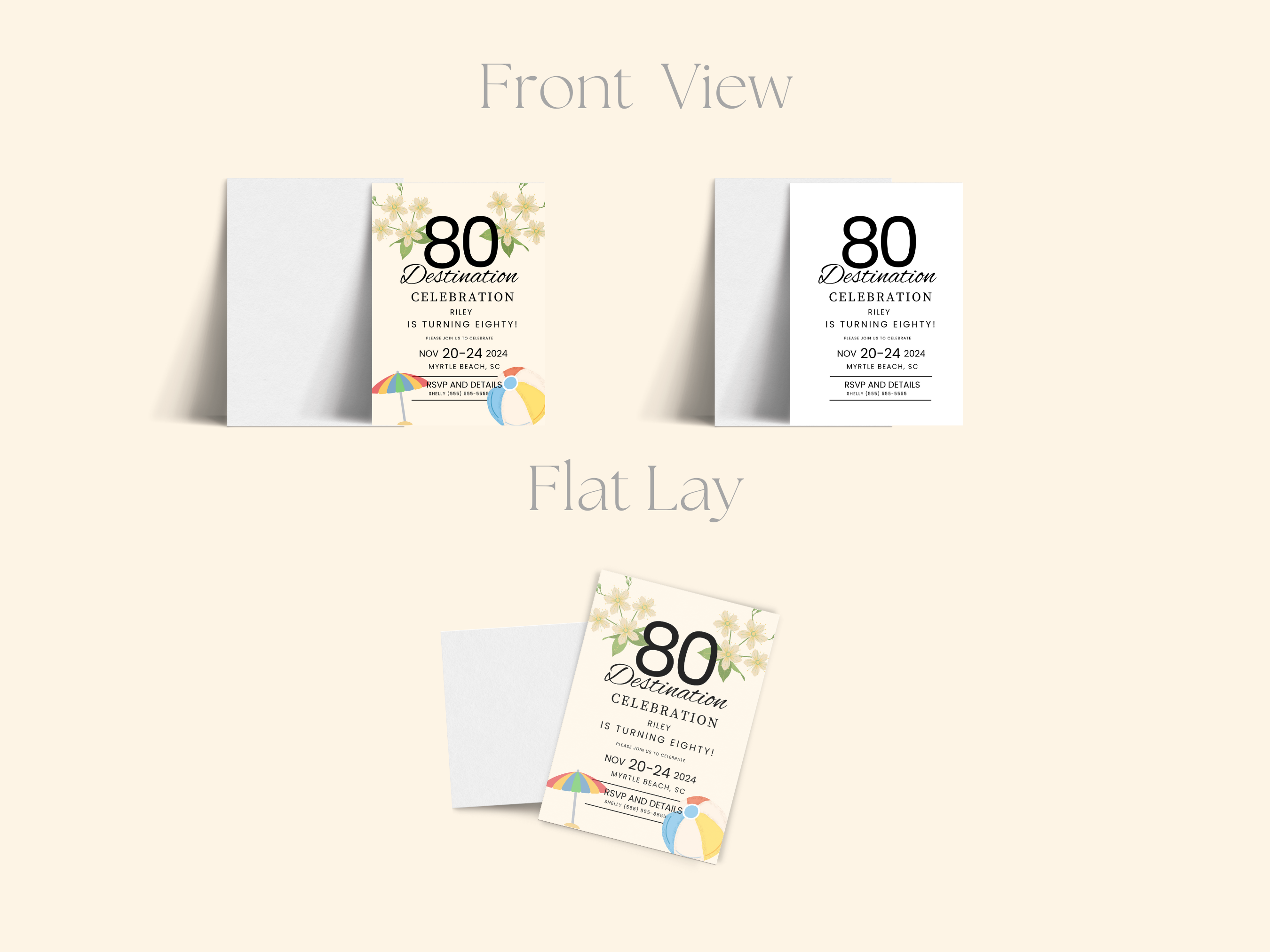 80th Myrtle Beach Destination Birthday Invitation Template Editable Canva 5x7