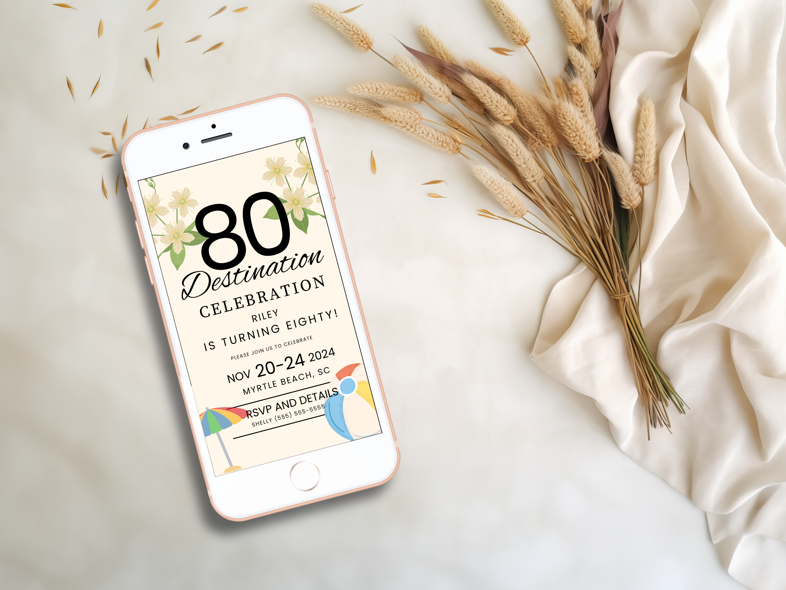 80th Myrtle Beach Destination Birthday Invitation Template Editable Canva 5x7